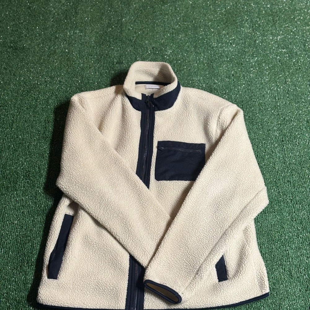 Cream Fleece Jacket with Navy Accents